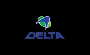 Logo da Delta, marca parceira da Mobil, com símbolo verde e azul e nome da marca em destaque.