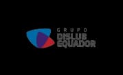Logo do Grupo Dislub Equador, parceiro da Mobil, com símbolo azul, roxo e vermelho e nome da marca em cinza.