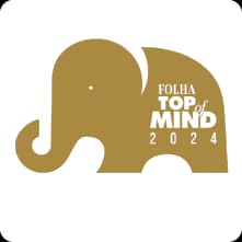 Selo Folha Top of Mind 2024 em destaque sobre fundo claro.