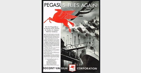 A Socony compra o restante de ativos da Vacuum, e a empresa passa a se chamar Socony-Vacuum. O Pegasus, símbolo da antiga Standard of New York, é oficialmente adotado como logo da Socony-Vacuum. A Mobil Sekiyu, no Japão, foi a primeira a usá-lo na cor vermelha.