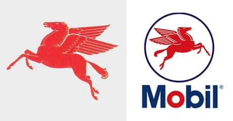 No seu aniversário de 100 anos, a Socony Mobil Oil Company passa a se chamar apenas Mobil. E a empresa de design Chermayeff & Geismar cria novo logotipo. O nome “Mobil” escrito em azul ganha o “o” em vermelho e fica separado do símbolo do Pegasus.