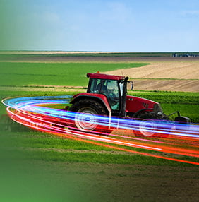 Máquina agrícola com elemento do logo Mobil