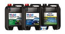 Três óleos Mobil para motor de máquinas agrícolas